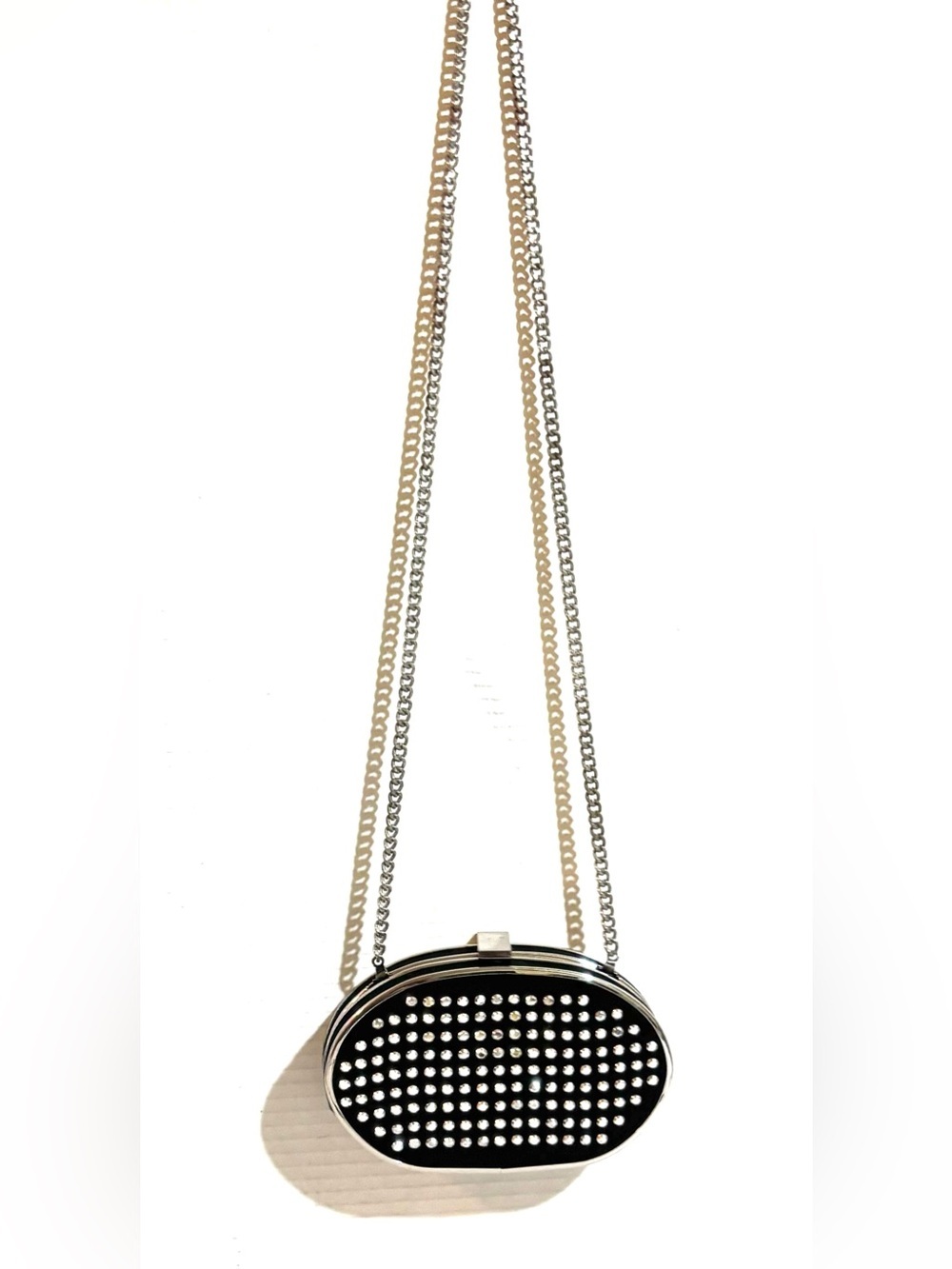 Black Studded Oval Crossbody Bag with Chain Strap